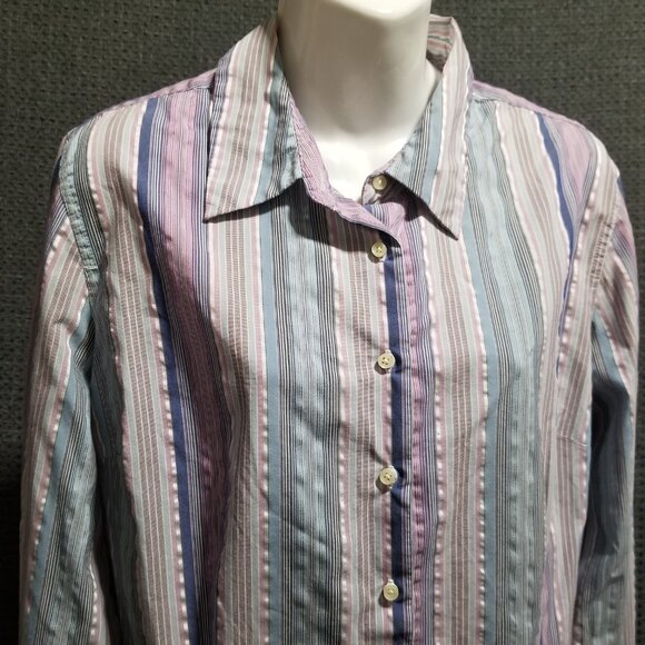 Merona Women's Blouse XL Button Up Long Sleeve Stripe - Picture 1 of 6